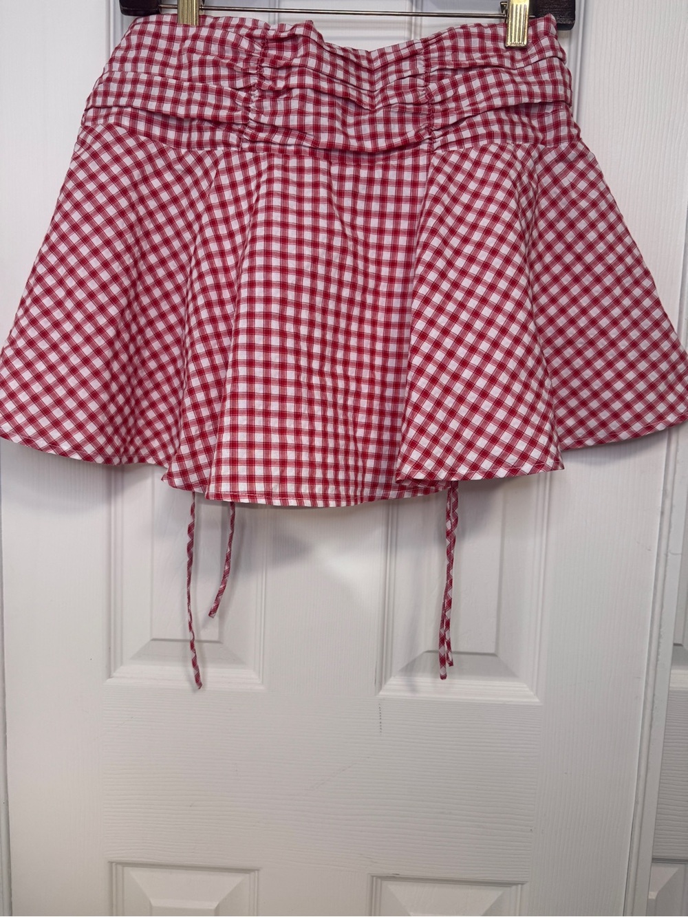 Princess Polly Red & White Gingham Drawstring Skater Skirt - Picture 4 of 6